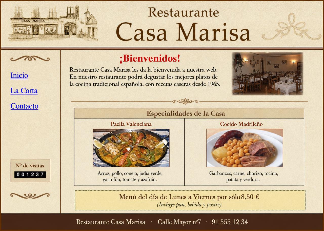 Web antigua de un restaurante local, con diseño anticuado y lento